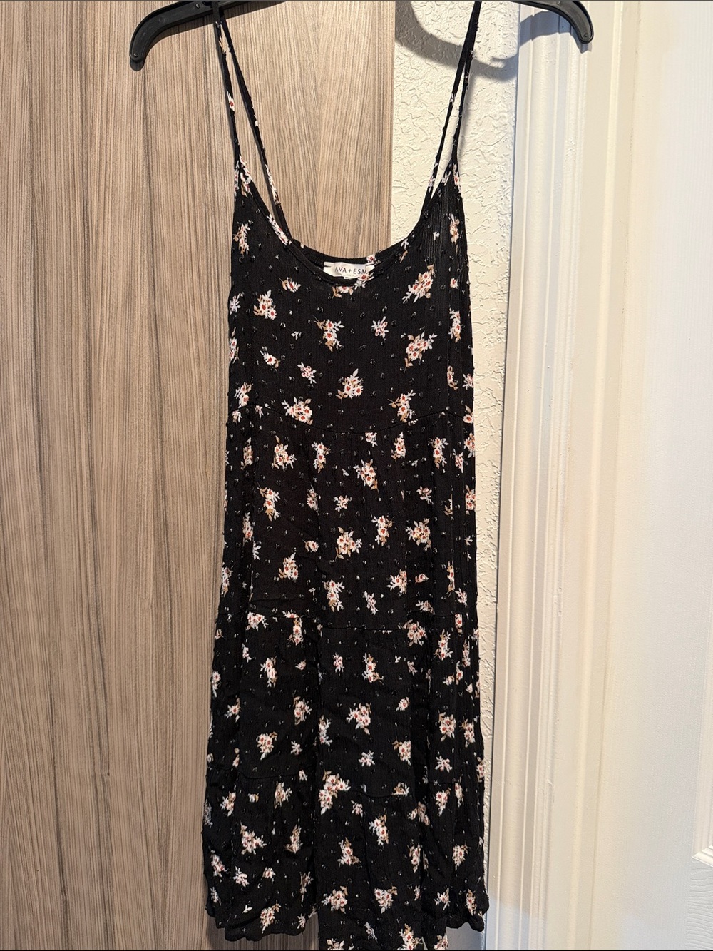 Black Floral Spaghetti-Strap Slip Dress